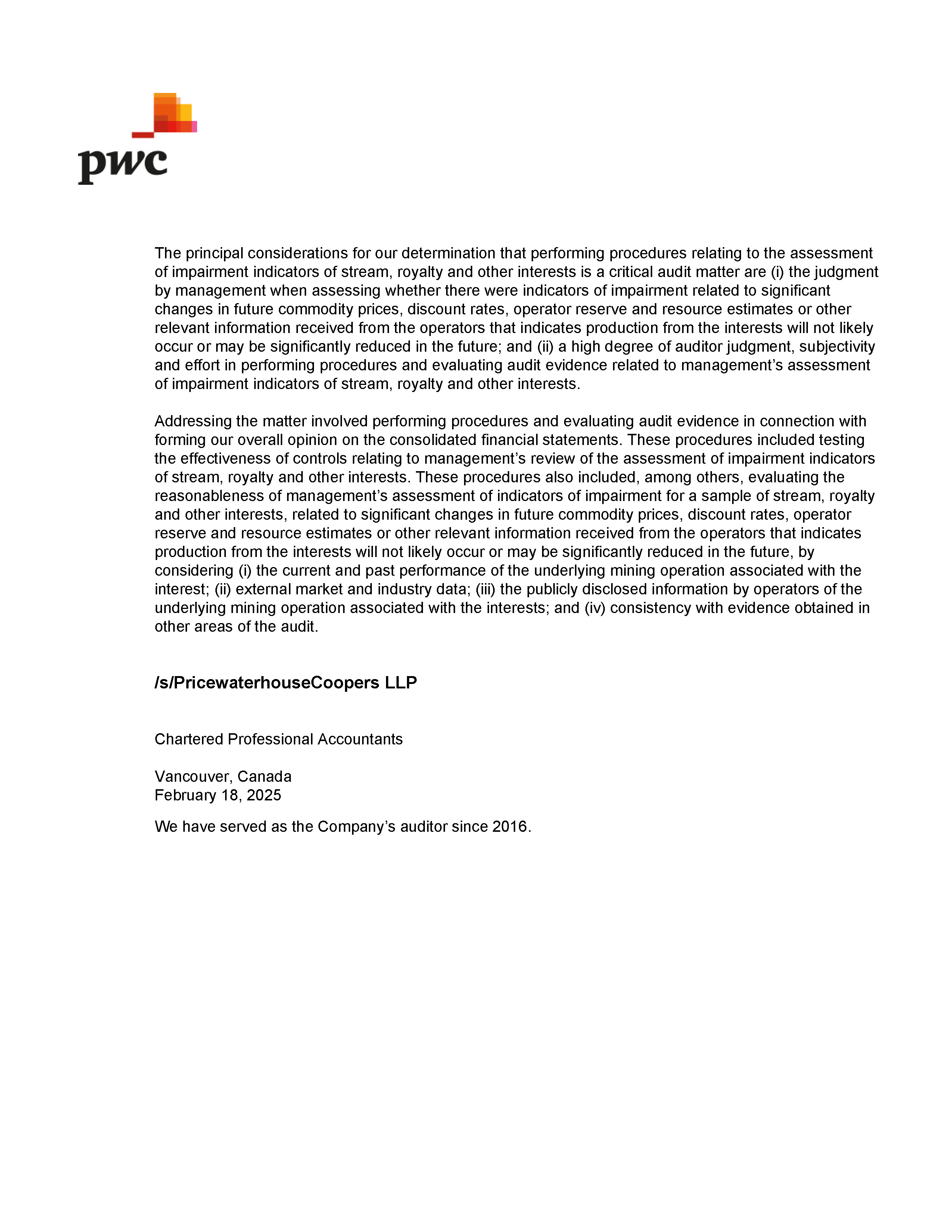 Sandstorm Gold Ltd.- 2024 PwC Audit Report - typesigned_Page_3.jpg