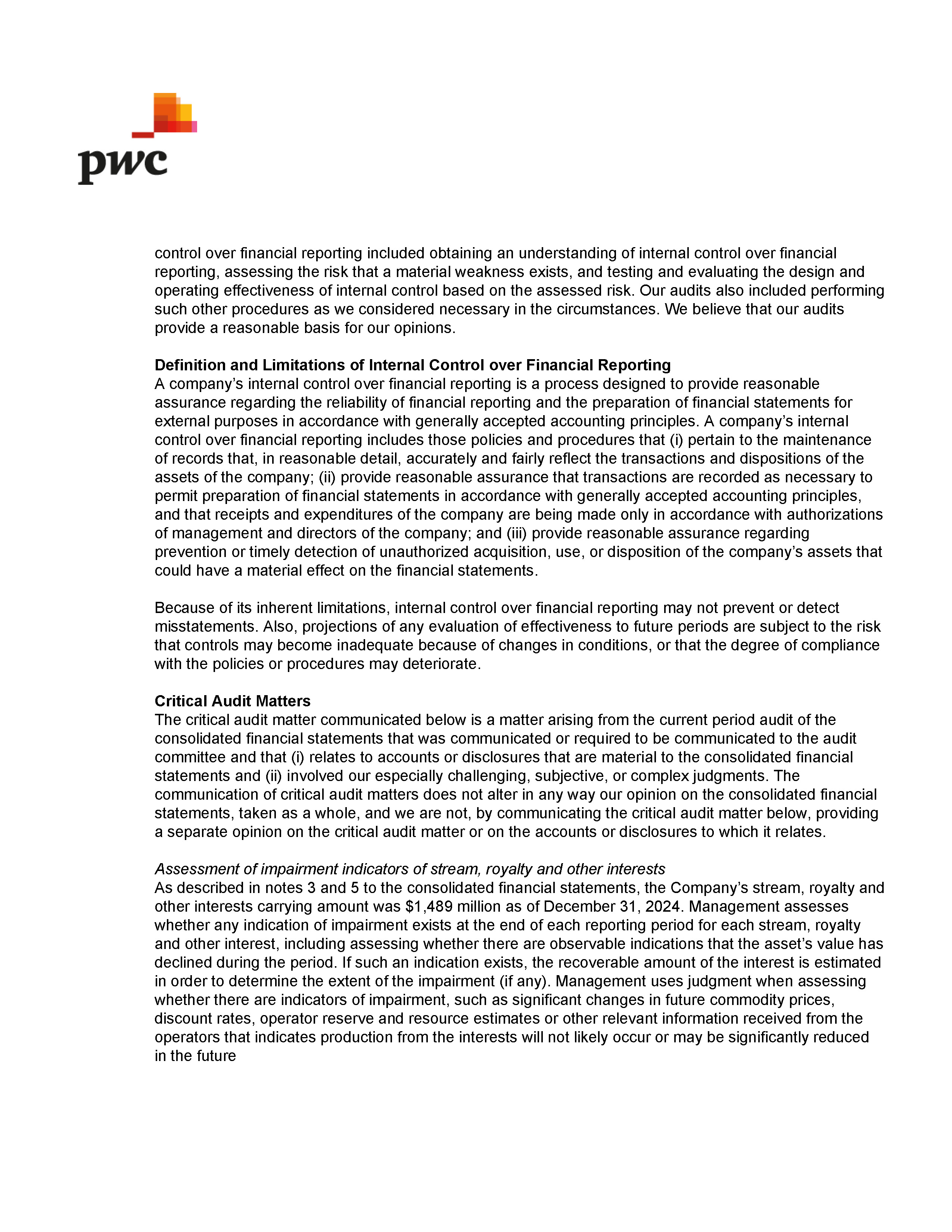 Sandstorm Gold Ltd.- 2024 PwC Audit Report - typesigned_Page_2.jpg
