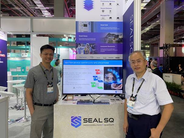 Two men standing next to a display

Description automatically generated