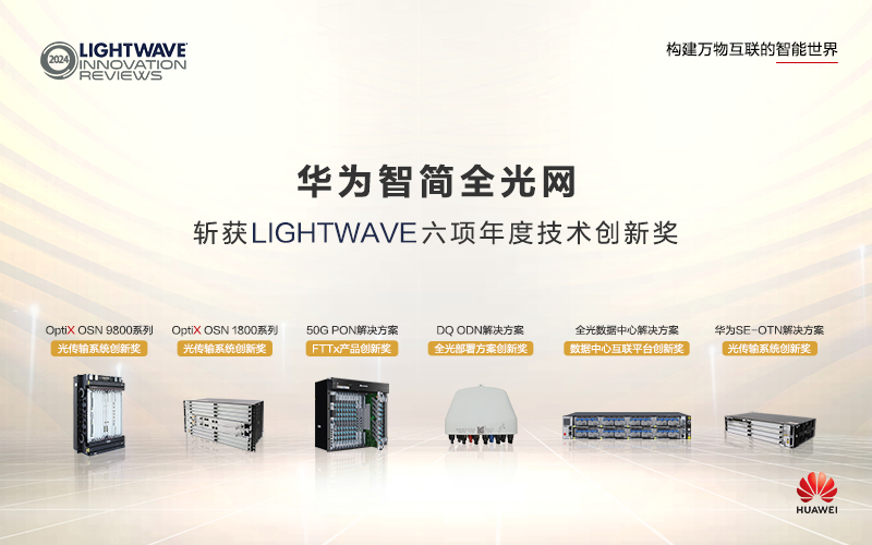 华为荣获六项lightwave光通信年度创新大奖